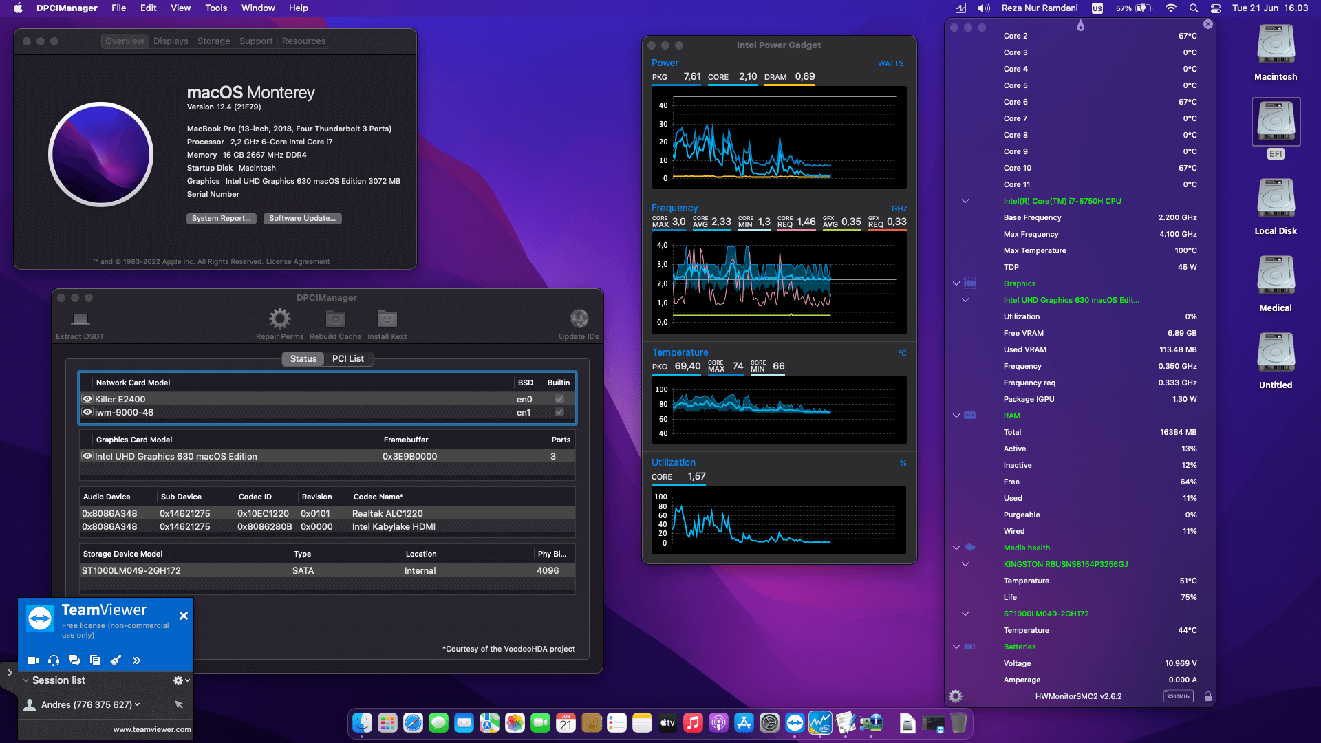 Success Hackintosh macOS Monterey 12.4 Build 21F79 in MSI Gaming GL63 8SD-437ID